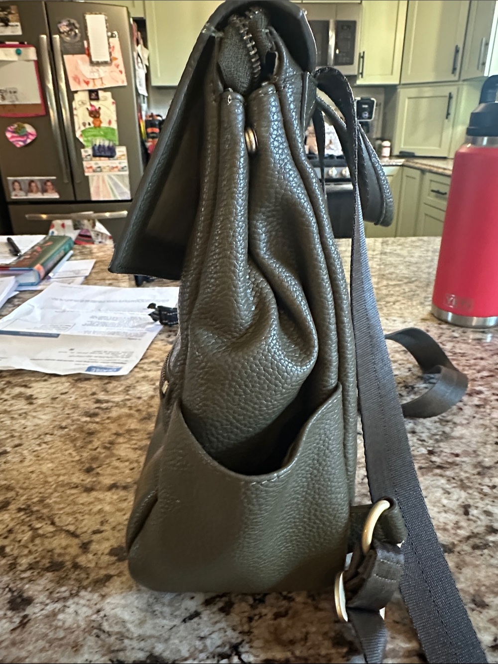 Freshly Picked Olive Pebbled Mini Backpack with Gold Hardware - Picture 3 of 8